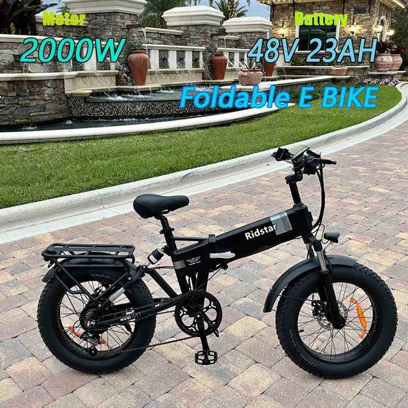 2000W Dual Motor 48V 23AH Battery Electric Bike 20*4.0 inch Fat Tire Mountain E bike Ridstar H20 Pro Foldable Electric Bicycle