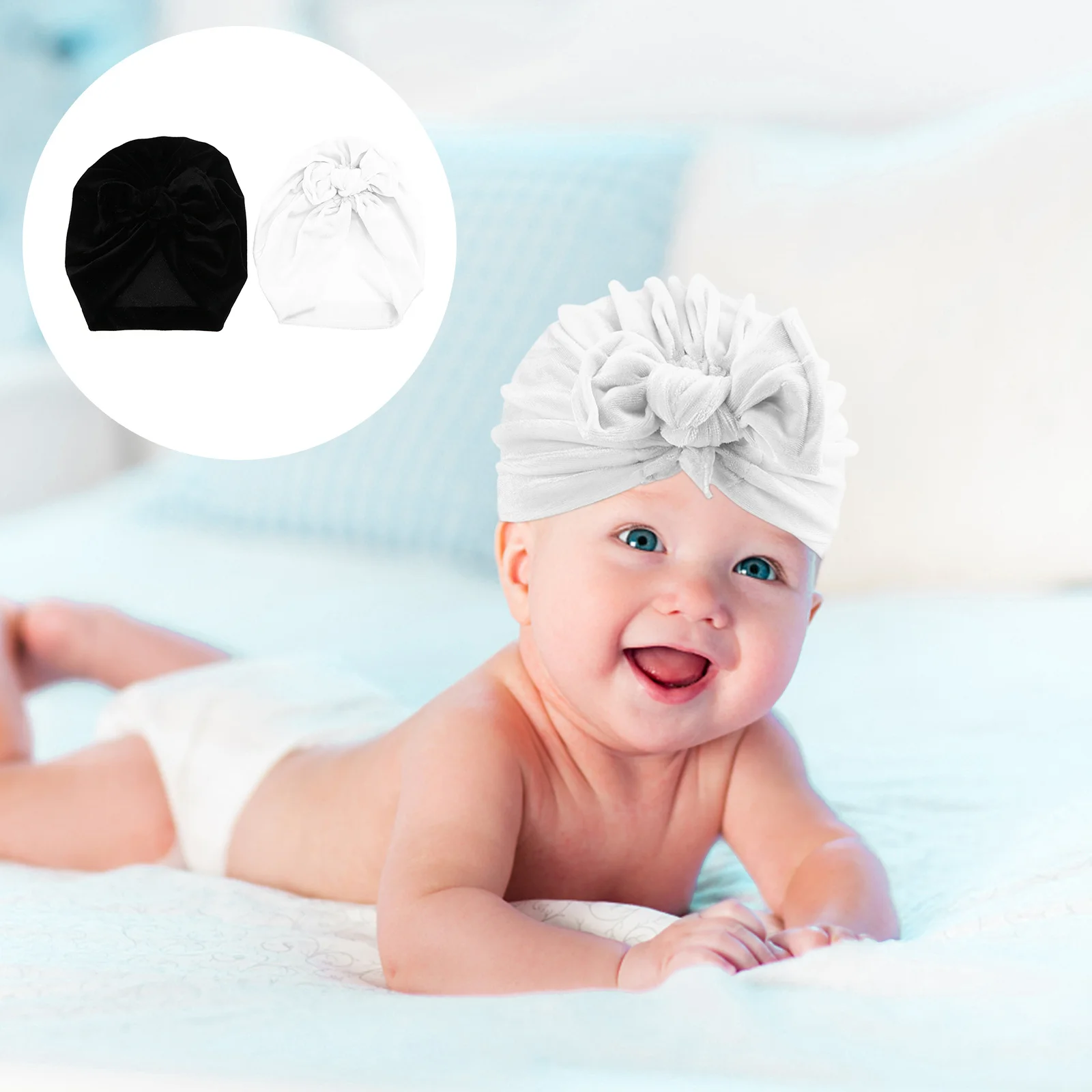 

2 шт., детская шапка Pleuche с бантом, дизайн, мягкая дышащая шапочка для новорожденных, комплект шапочек для мальчиков и девочек, удобная без морщин