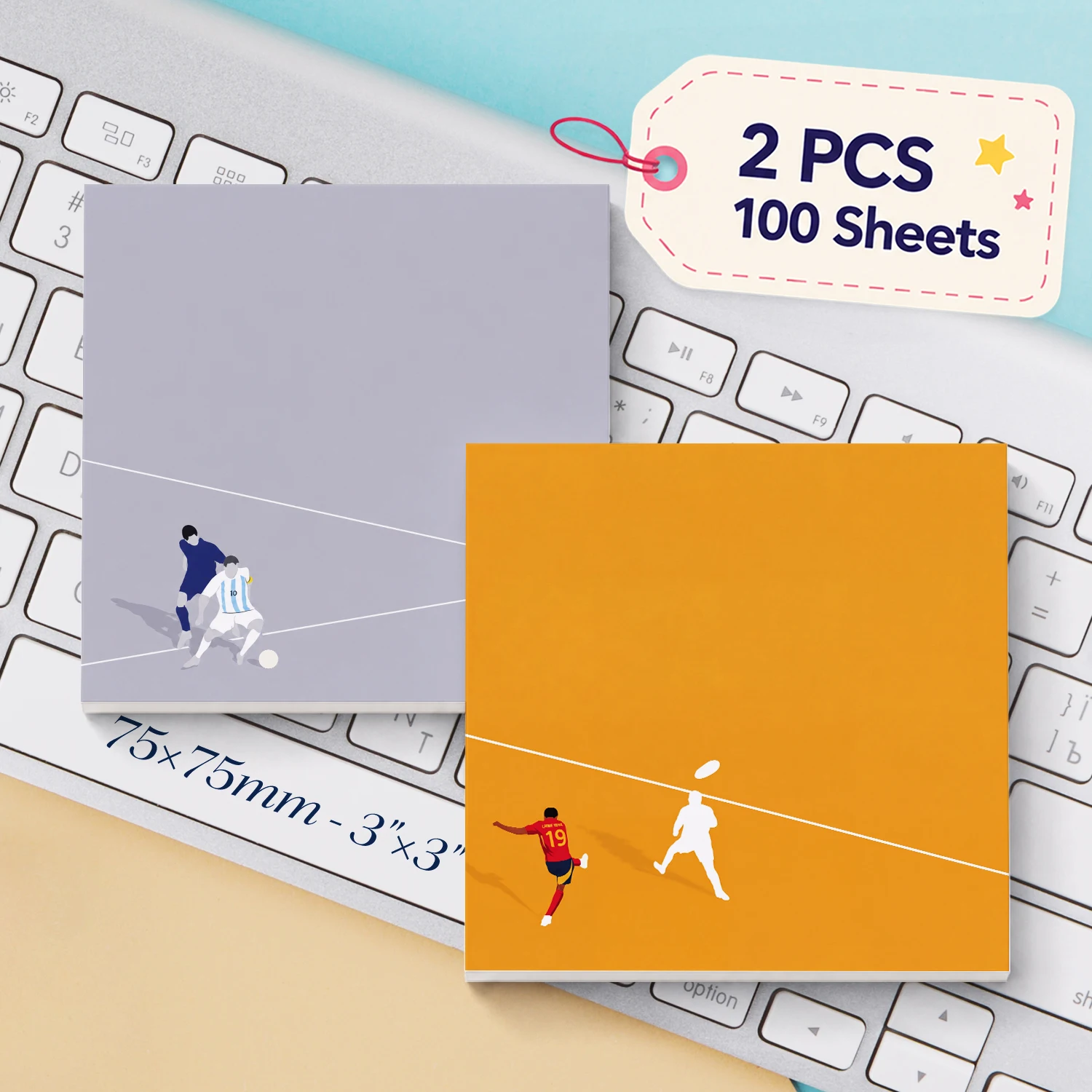 2pcs Soccer Sticky Notes, Sports Action Football Self Stick Memo Pads, 100 Sheets Total, Dynamic Match Theme Notepad, Removable