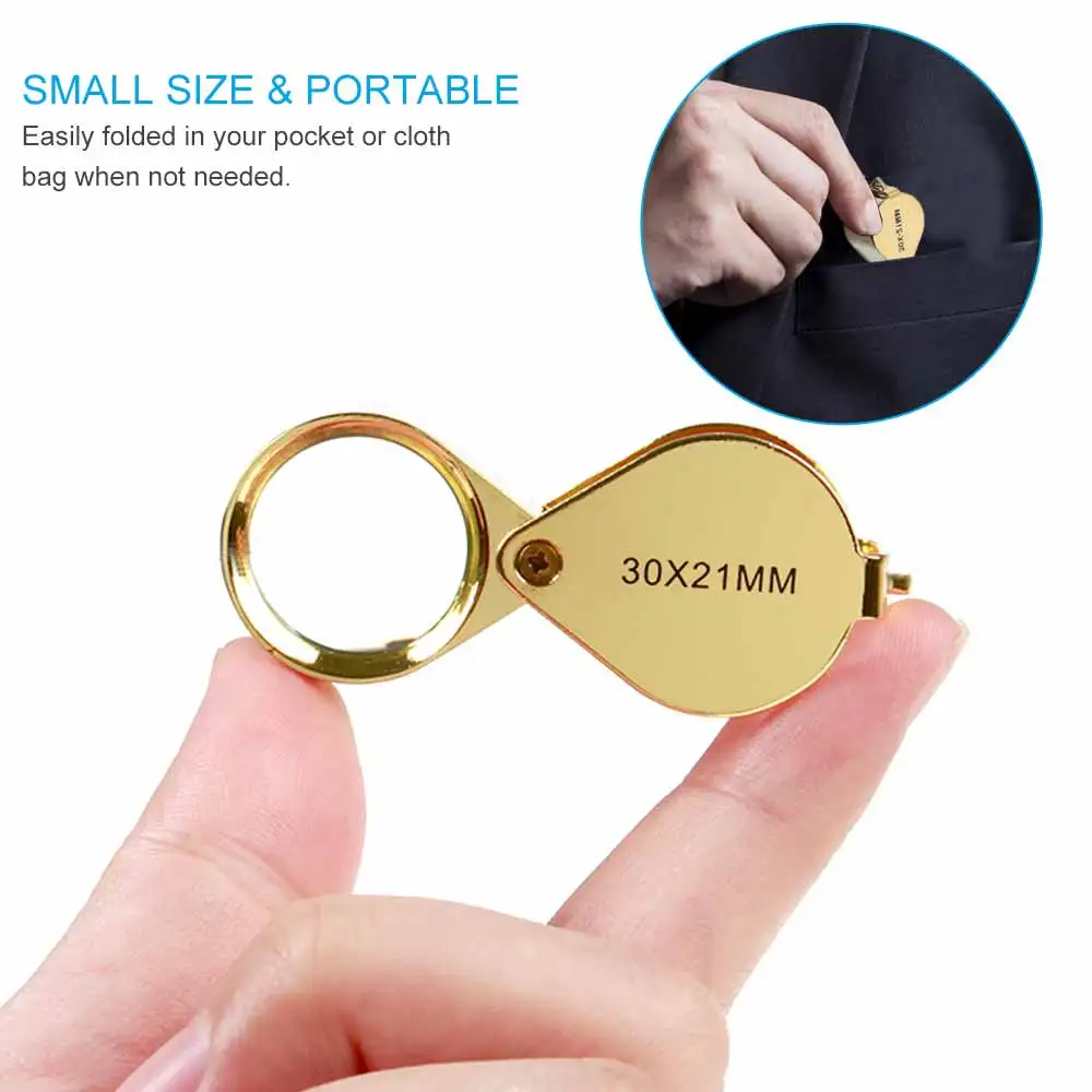 30X Folding Jewllery Magnifying Glass Mini Pocket Magnifier Portable Loupe Glass Lens Triplet Glass Diamond Jewelers Eye Tools