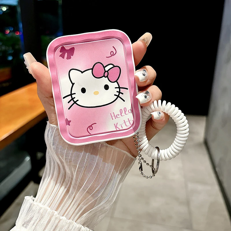 Cute Sanrio Pink Hello Kitty Cat Portable Folding Mini Handheld Makeup Mirror With Comb Durable Gift Student Pendant Beauty Tool