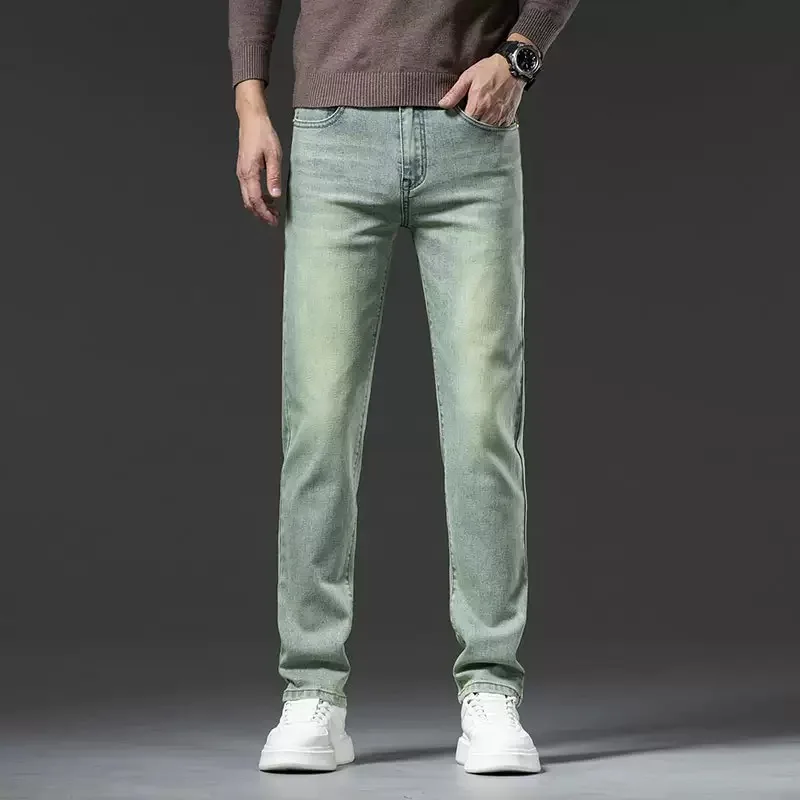 

Весенне-осенние модные однотонные прямые эластичные джинсы, мужские свободные спортивные удобные брюки высокого качества в стиле ретро