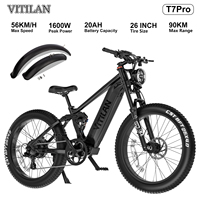 VITILAN T7Pro Adult Electric Bike Electrical Road Bicycle 52V 20Ah Fatbike MTB E-bike 26\