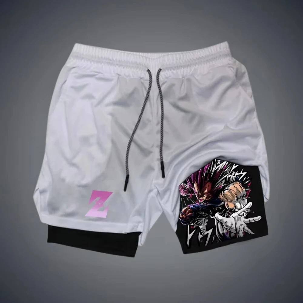 드래곤볼 애니메이션 스타일 레이어드 운동 반바지, 남녀 공용 트레이닝 및 피트니스에 적합, 빠른 건조 및 편안함