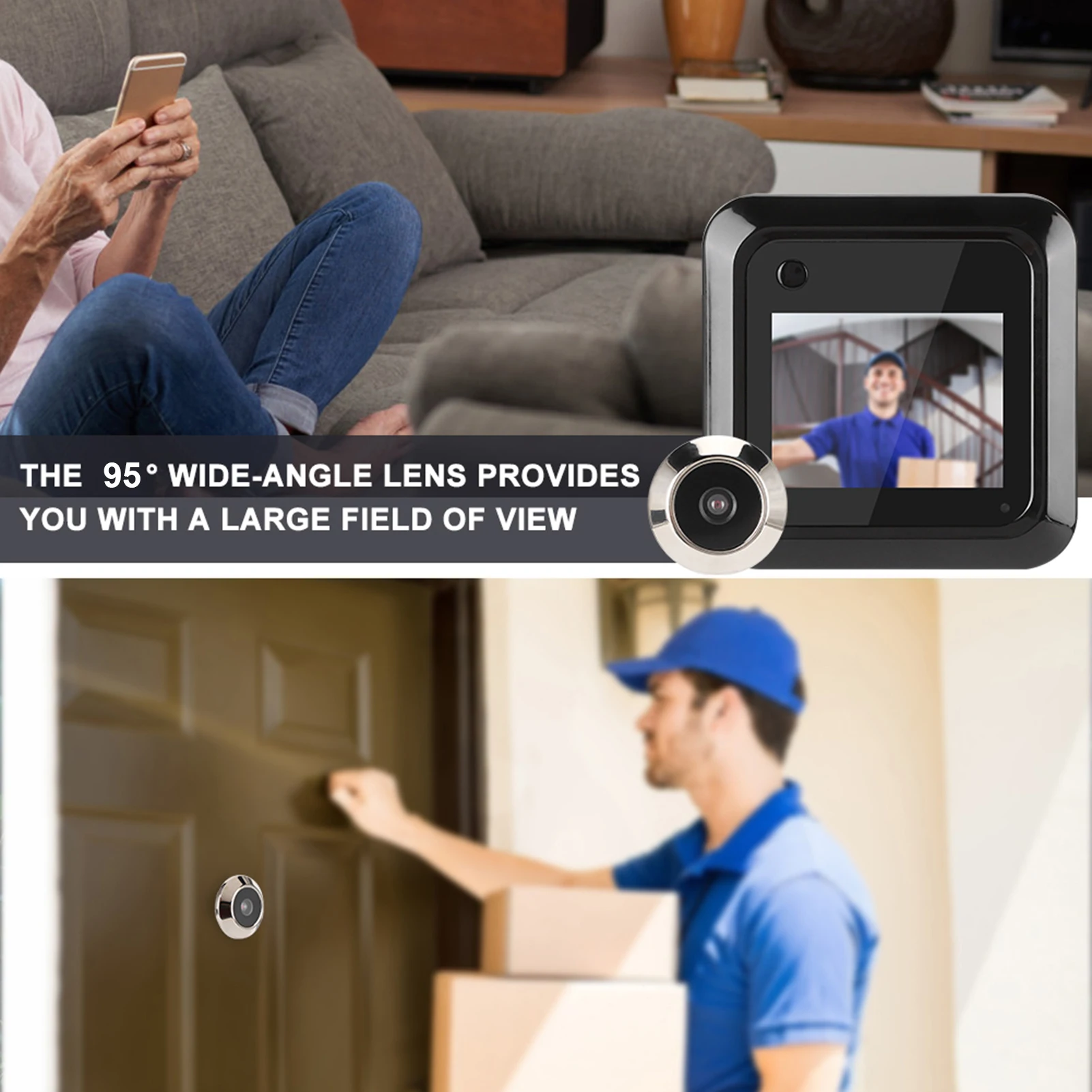 Smart Door Viewer para segurança doméstica, TFT LCD, 0.3MP, câmera grande angular de 95 °, gravação de fotos, Peephole, 2.4in