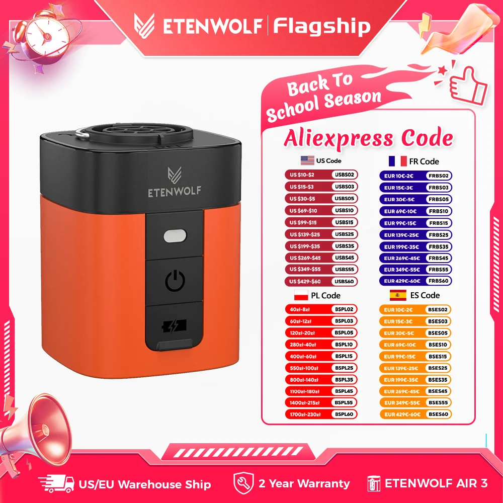 ETENWOLF AIR 3 Pompa ad aria elettrica 2600mAh Batteria e luce Pompa da campeggio portatile per materasso ad aria Materassini per dormire Galleggianti per piscina (Nuovo)