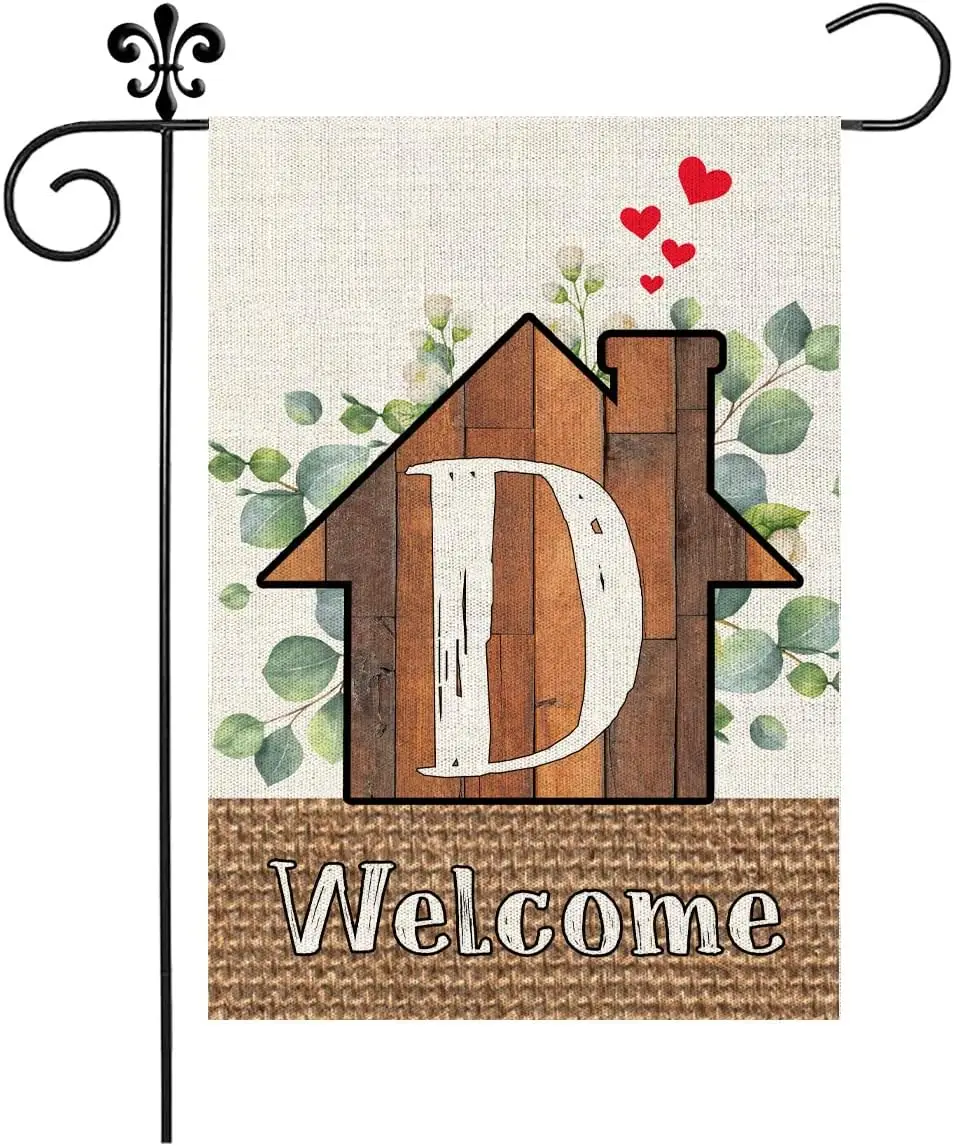 Monogram Letter D Garden Flag Sweet Home Eucalyptuss 12x18 Inch Double Sided for Outside Small Burlap Family Last Name Initial Y