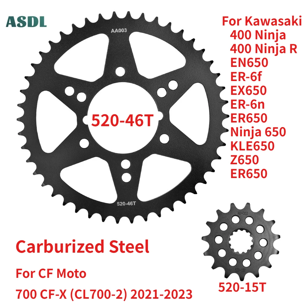 

520 46T 15T Front and Rear Sprocket for Kawasaki EN650 ER-6f EX650 ER-6n ER650 Ninja 650R KRT KLE650 07-18 Z650 ER650 Z650RS