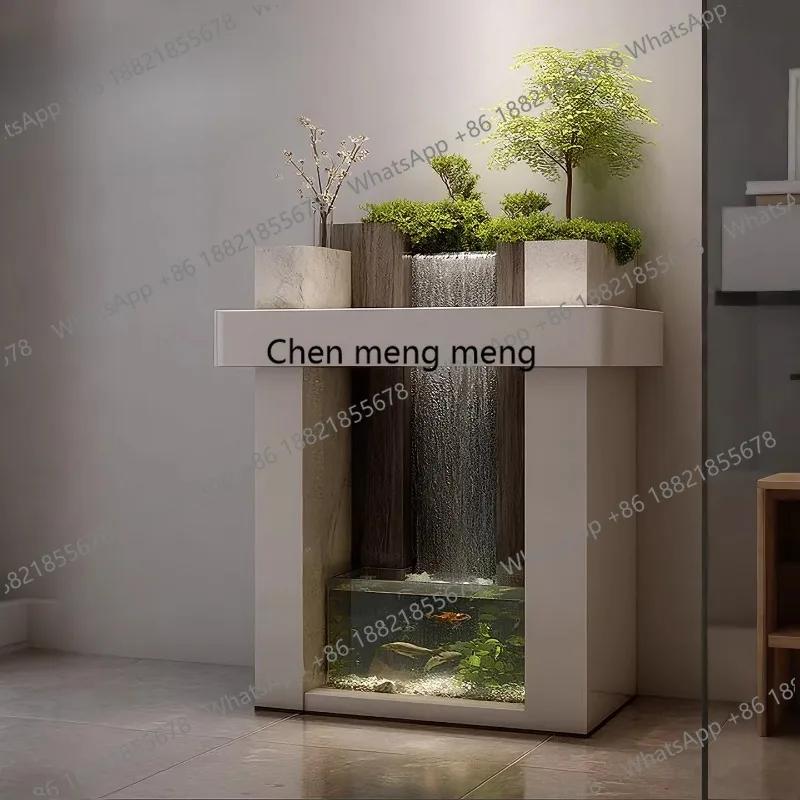 Landscaping Xuanguantai Modern Fish Tank Waterfall Side Cabinet Stainless Steel Living Room Circulating Water Landscape