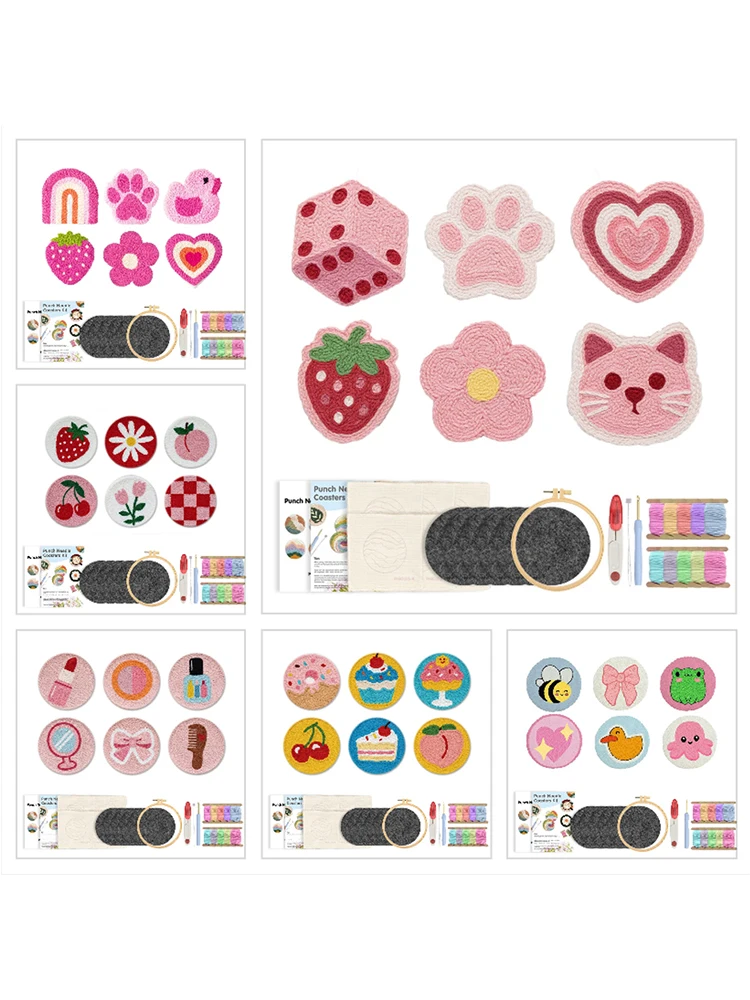 Kit de broderie au punch needle sur le thème rose GATYZTORY 6 pièces, kit de broderie au punch needle, kit de fabrication de tapis touffeté DIY pour adultes