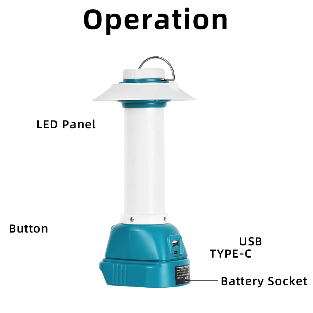 فانوس 800LM لبطارية ماكيتا LXT 14.4 فولت-18 فولت، ضوء تخييم محمول مع USB/Type-C، استخدام الطوارئ (البطارية غير متضمنة)