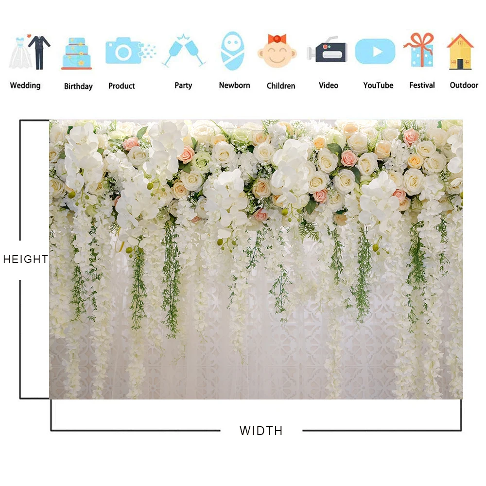 Floral Wall Romance Wedding Backdrop Anniversary Birthday Party Dessert Table Decoration Banner Photocall Photography Background