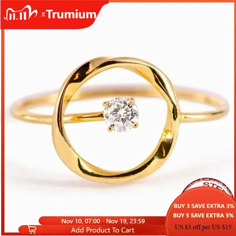 

Trumium Solid 925 Sterling Silver 14k Gold Plated Hollow Circle rings for women Round Zircon Shinning Fine Jewelry Adjustable