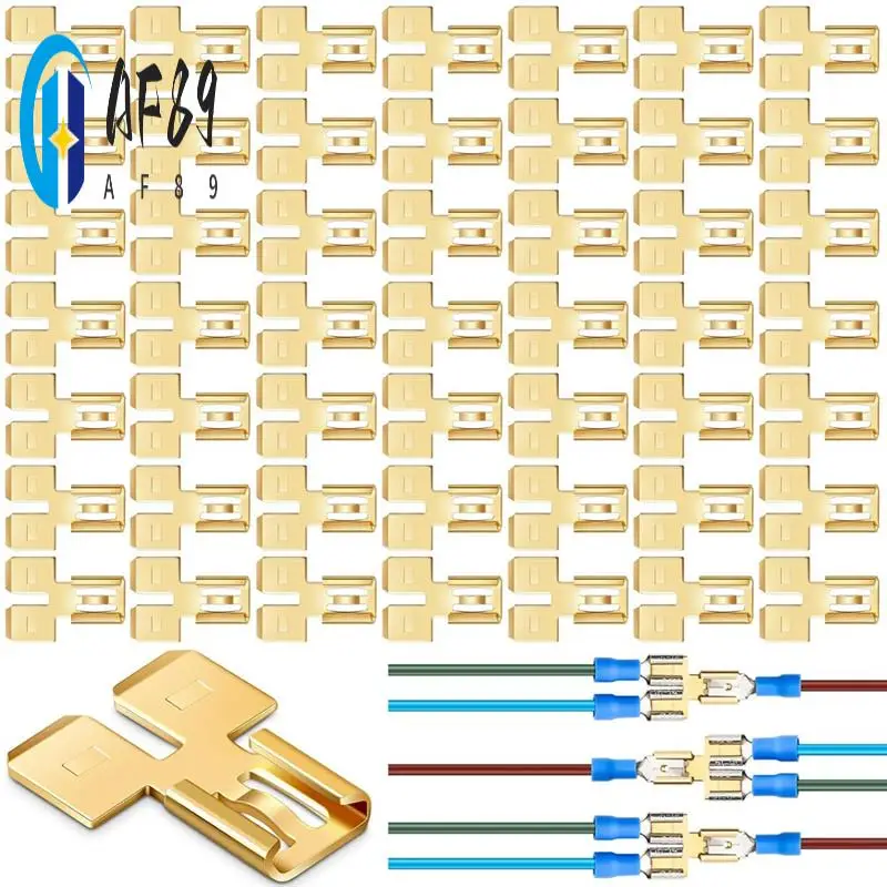 

AF89-50Pcs Double Piggyback Spade Connector Quick Disconnect 2 Way Wire Terminals Adapter Automotive Double Spade Connector