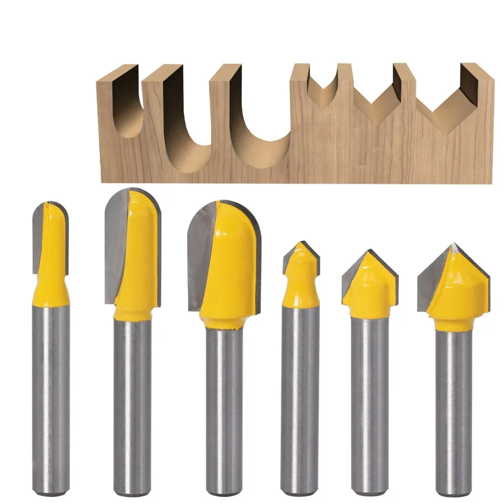 1/4Inch 6.35mm Shank Round Nose Bit 90 Degree Deep V-Groove Bit Router Bits Set Core Box Bit For Woodworking Tools PVC Board