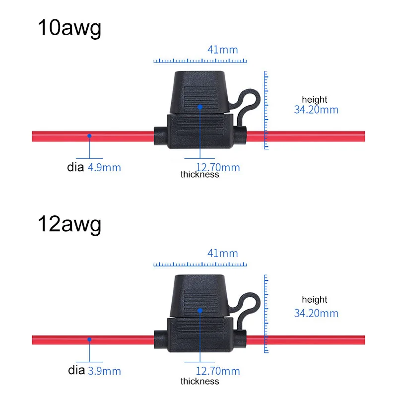 Waterproof Mini Small Medium Auto Fuse Holder 16/14/12/10AWG Car Blade Fuse wire cable 10A 20A 30A 50A fuse Power Socket