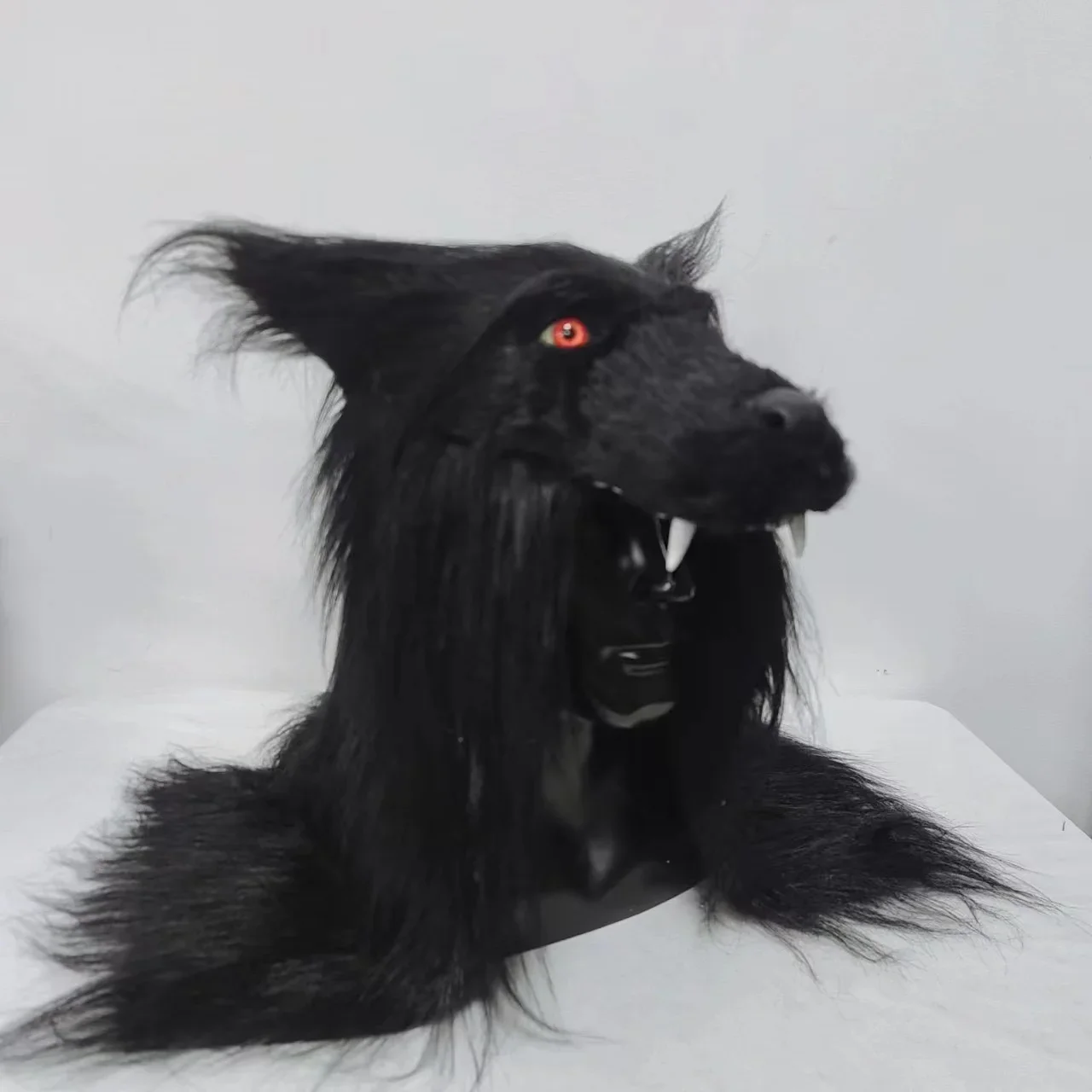 Werewolf Headwear Costume Mask Lifelike Wolf Mask with Faux Fur Halloween Mask for Adults Cosplay Prop Animal Headgear