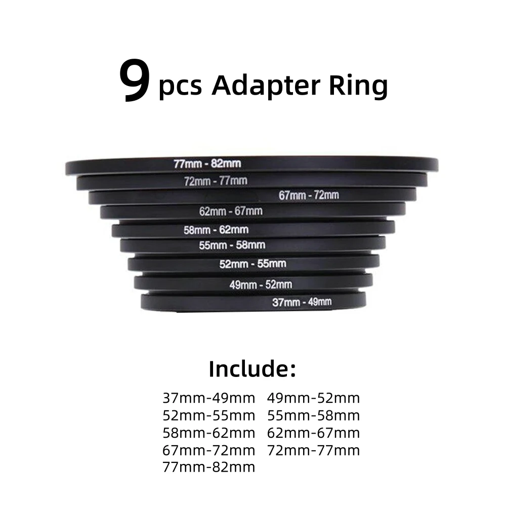 9pcs Camera CPL UV Lens Filter Adapter Ring 37mm 49mm 52mm 55mm 58mm 62mm 67mm 72mm 77mm 82mm for Canon Nikon Sony Accessories