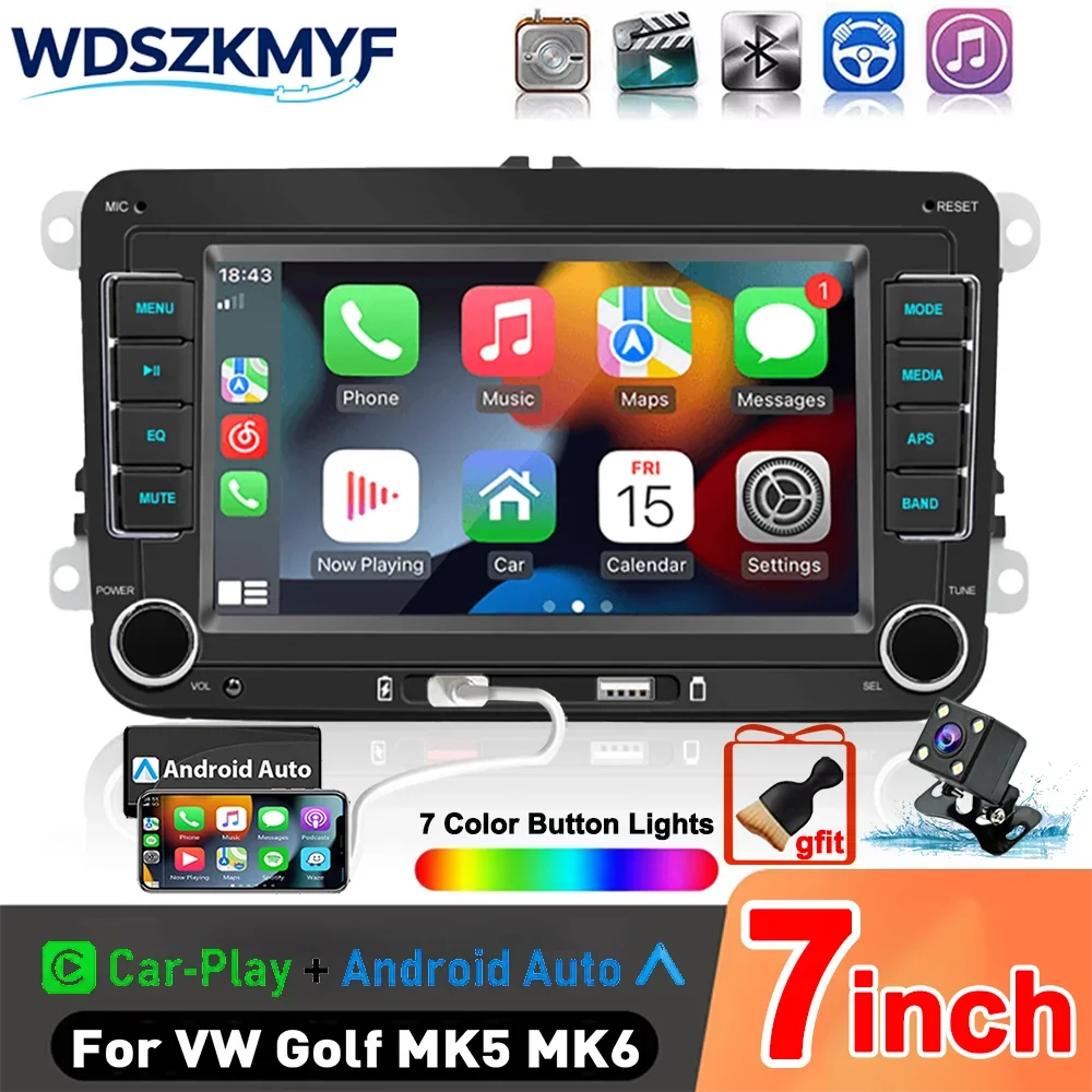 7 Inch 2 Din Car Stereo Radio Wireless CarPlay Android Auto Bluetooth FM RDS Multimedia Player For VW Passat Golf Caddy Polo