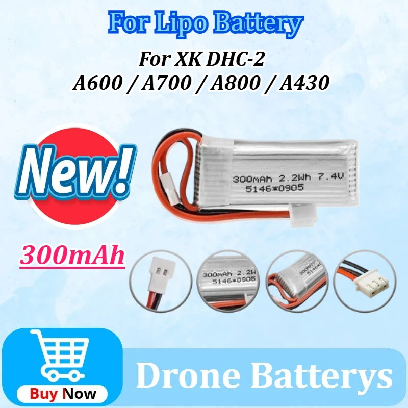 

7.4V 300mAh 25C/35C 2S Lipo Battery for XK DHC-2 A600 A700 A800 A430 WLToys F959 RC Airplane RTF Rechargeable Battery