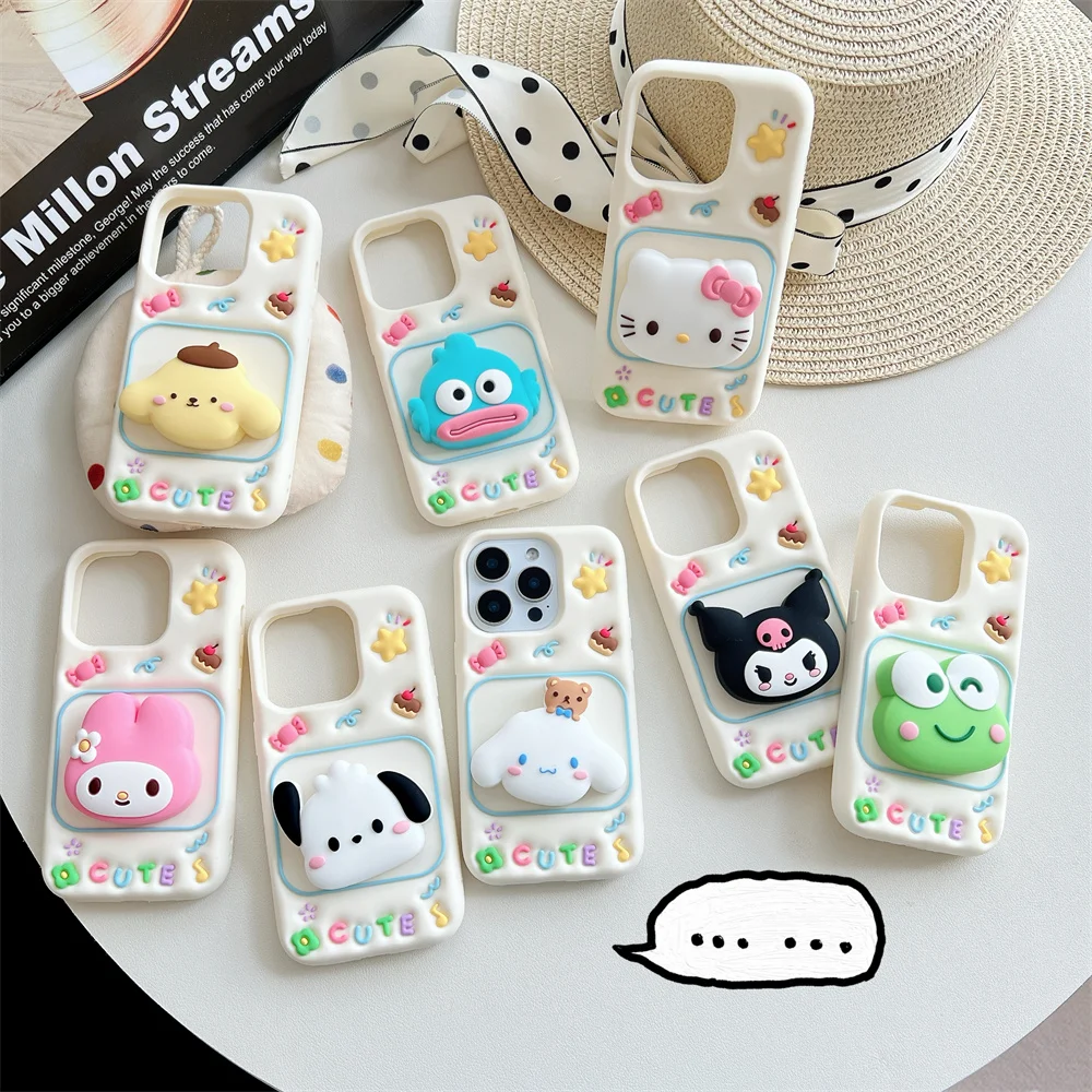

Kawaii Cartoon Animal with 3D Bracket Phone Case for iPhone 13 14 15 plus 16 17 16 Pro 17 Max Cover Cute Silicone Protect Cases