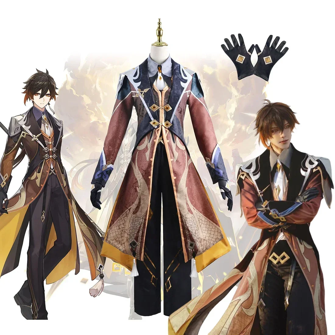 

CosplayGenshin Impact Zhongli Cosplay Full Set Costume including Suit And Wig Archon Combat Uniform Morax Outfit for Gaming Even