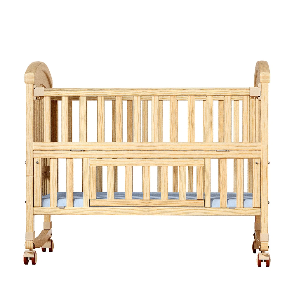 New 2023 Solid Wood Baby Crib Adjustable Wheels Comfortable Baby Cradle Beds For Newborn