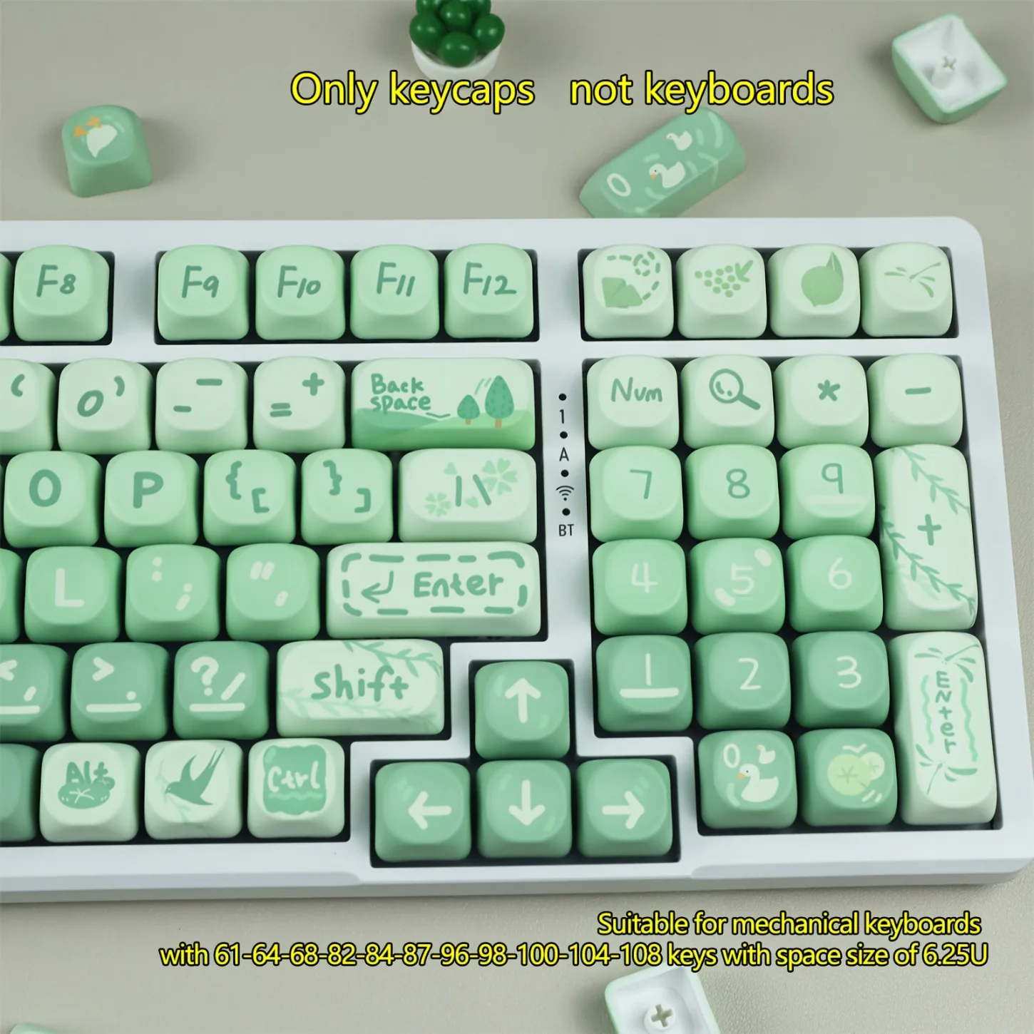 MOA Profile Green Keycaps 130 Keys PBT Material Spring Theme Personalized Keycaps for 61/68/75/87/98/108 Keyboard