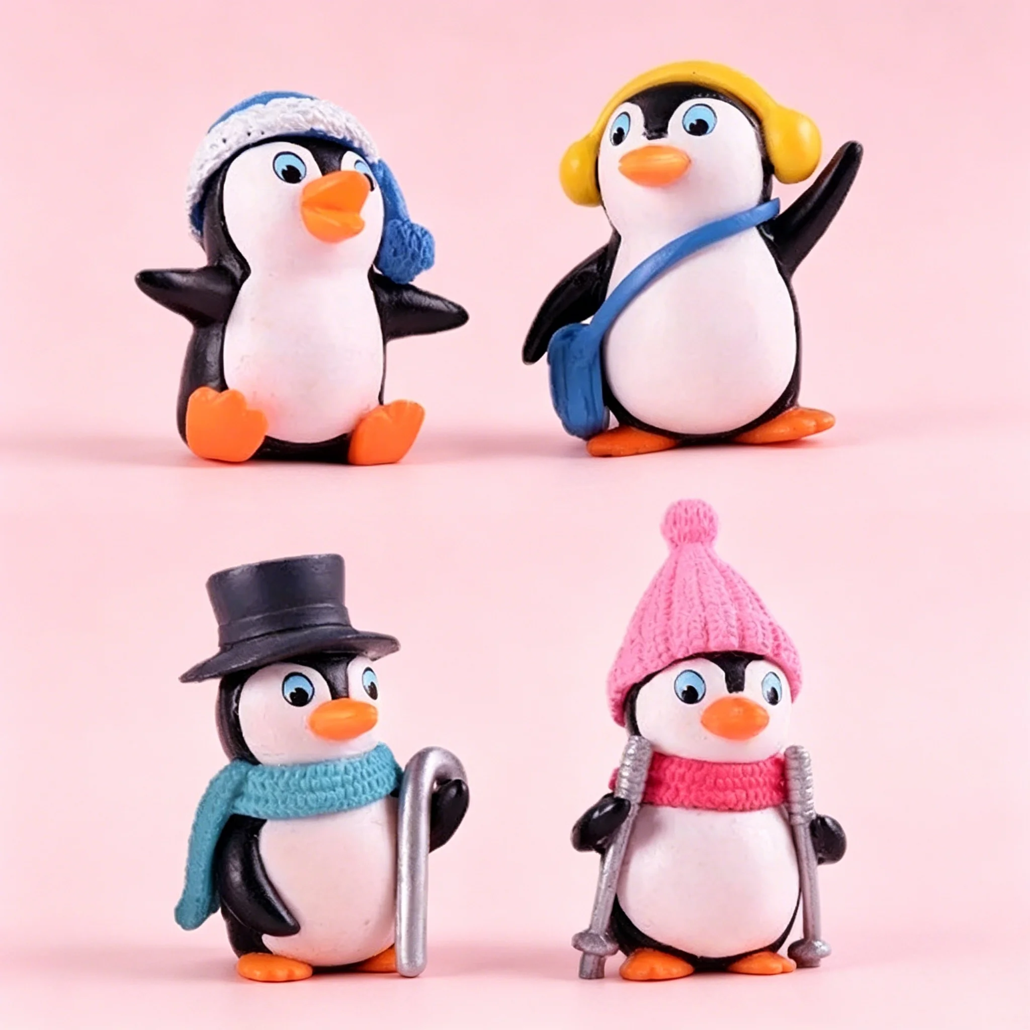 4Pcs Cute Cartoon Penguin Miniatures, Winter Penguin Toys for Micro Landscape & DIY Crafts