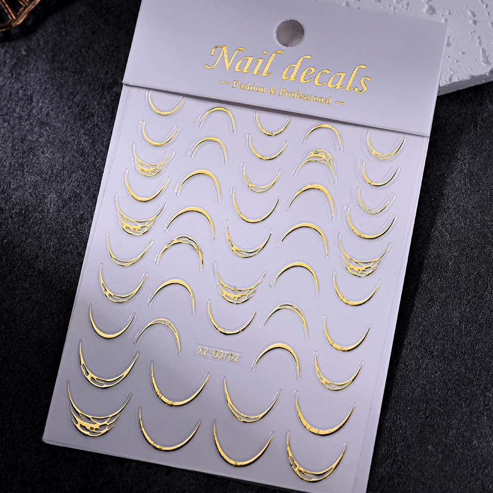 12pcs 5D Shiny French Tassel Nail Stickers Laser Silver Moon/Star/Lines Nail Decals Charming Self Adhesive French Design Manicur