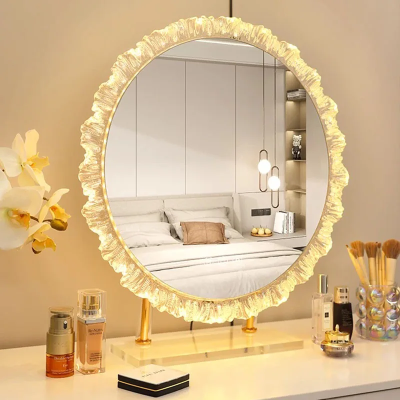 r*-Luxury Circle Mirror Decoration Dressing Table Items Modern Wavy Aesthetic Mirror Modern Funky Spiegel Wand Home Decorations