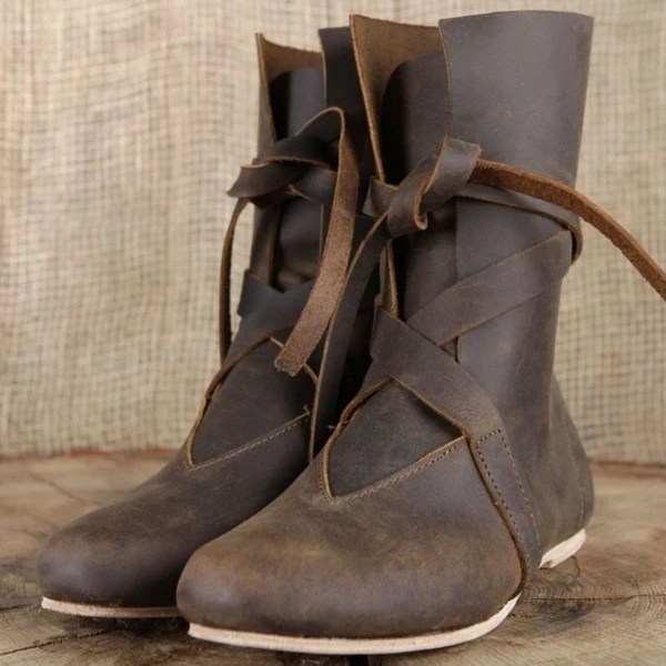 Herren-Renaissance-Stiefel, mittelalterliche Rollenspiel-Stiefel, Schnür-Vintage-Bühnen-Piraten-Viking-Lederschuhe, Halloween-Party-Lederschuhe – Detail 2