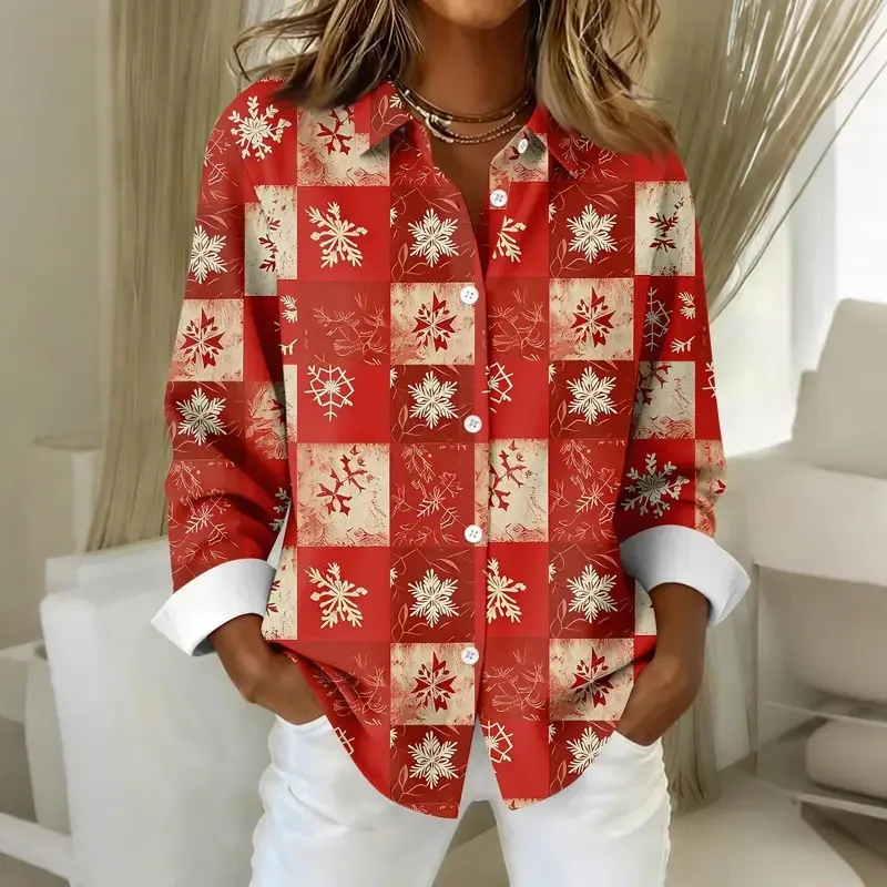 Topselegantes for Christmas party, women's long-sleeve mesh patchwork shirts, casual Christmas clothing.