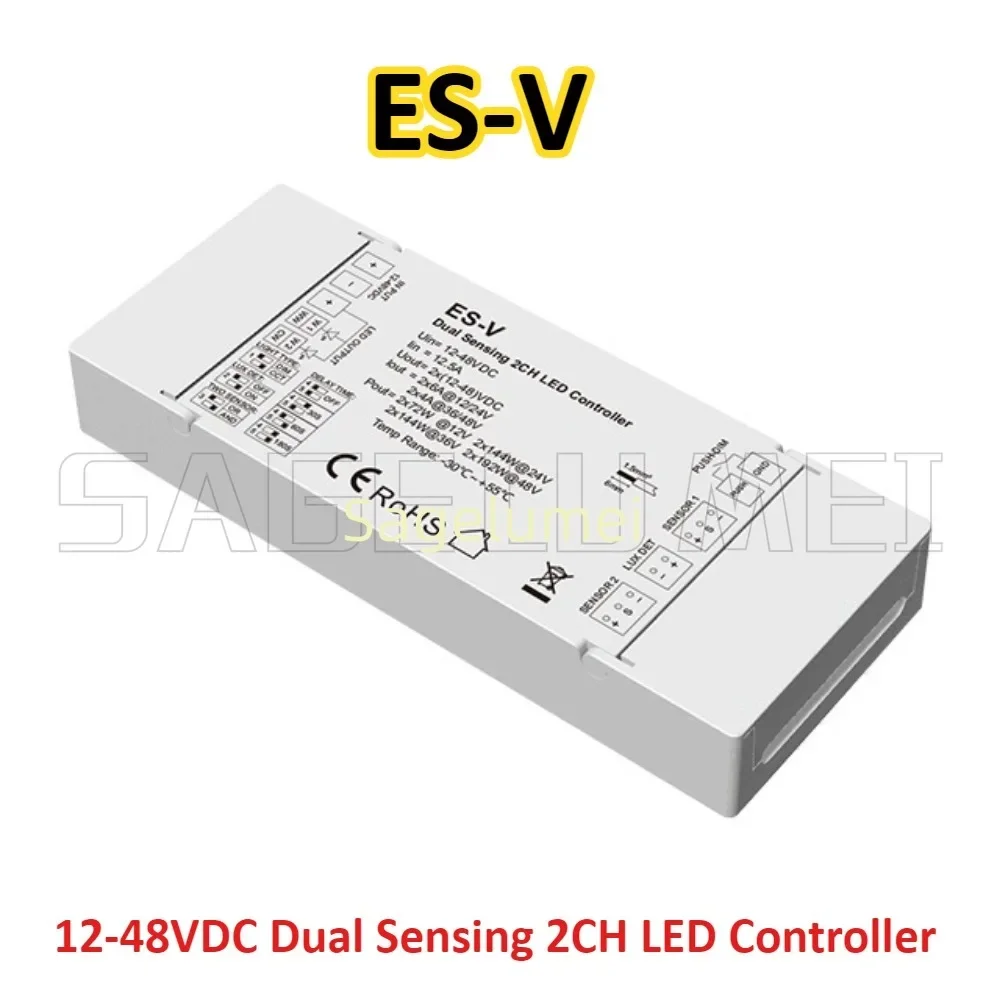 الاستشعار المزدوج ES-V 12-48VDC 2CH LED تحكم Skydance لشريط CCT أحادي اللون المطبق على ضوء الدرج غرفة نوم غرفة المعيشة #4