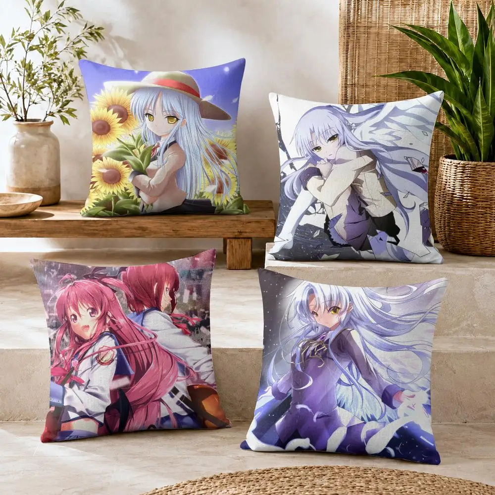 Anime A-Angel Beats Cute Cushion Cover Natural Linen Organic Fabric Double-Sided Printing Breathable For Decor