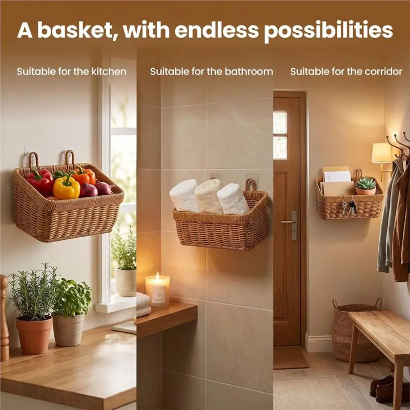 AB42-Woven Wall Hanging Baskets For Storage- Square Design 2 Pack With Hangers In Boho Style For Home Decor