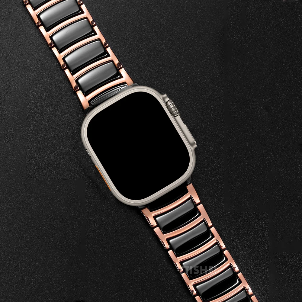 For apple watch ultra 49mm band Stainless steel ceramics strap for iwatch 8 7 6 5 4 se 44mm 40mm 3 42mm 38mm luxury bracelet