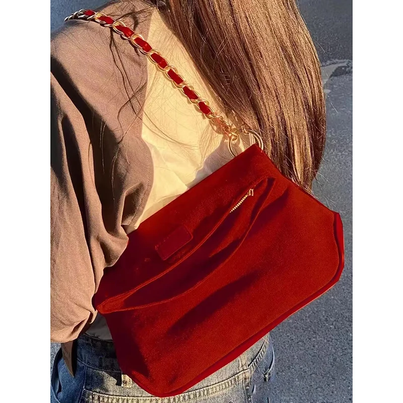 European Fashion Texture Design Tote Bags Women New Trendy Red Bride Bag Single Shoulder Crossbody Chain Bag Autumn Winter