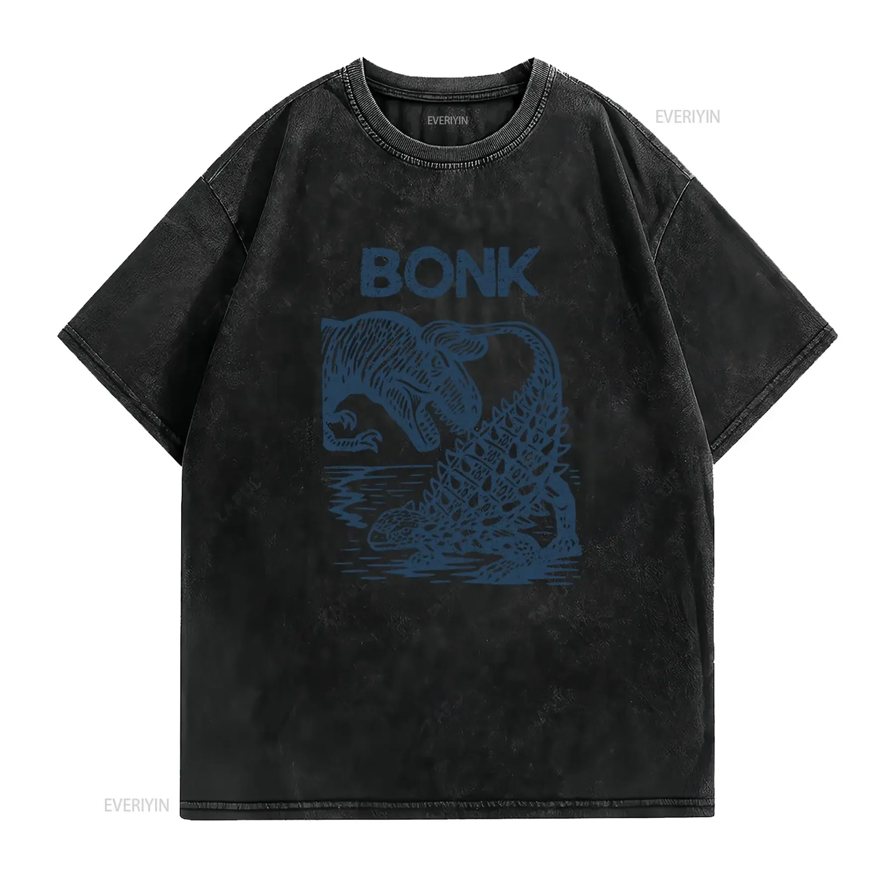 Bonk Dinosaurio Divertente Maglietta con Design Preistorico e Umoristico Girocollo Casual Tessuto Leggermente vintage Washed