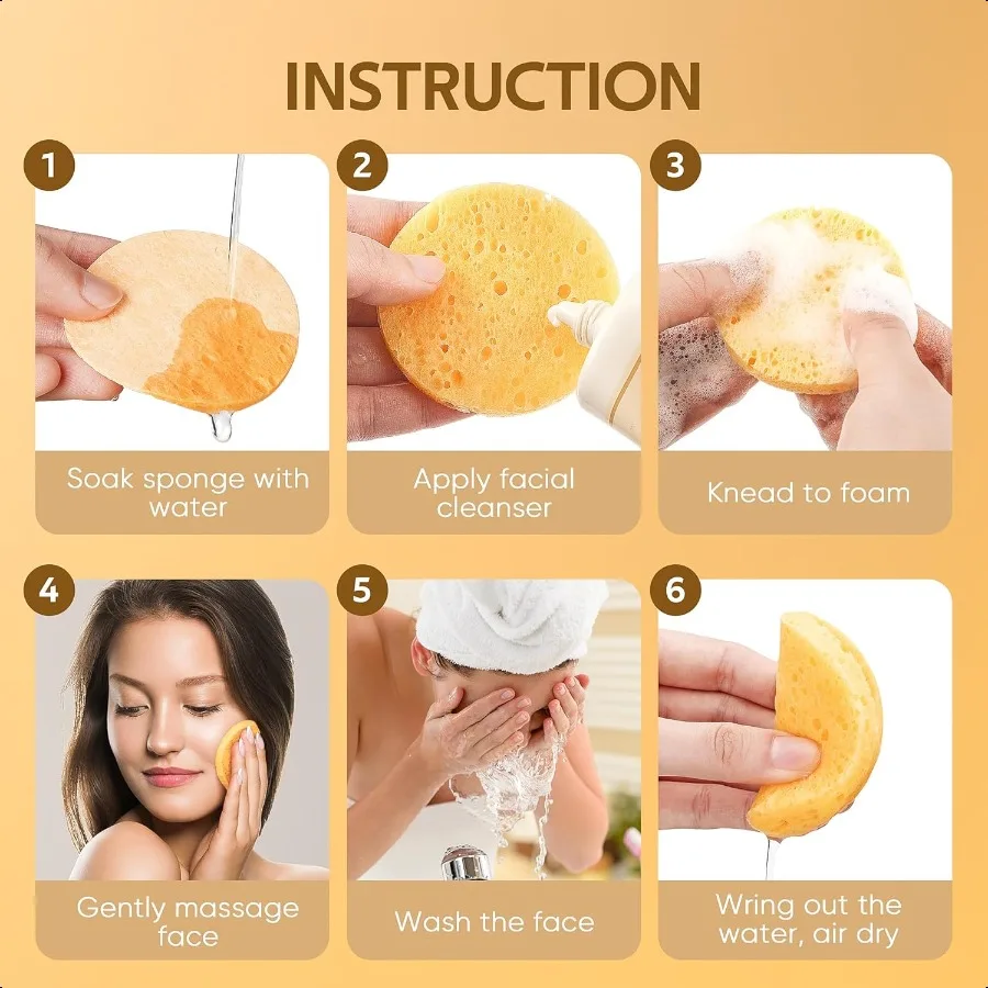 50個入り圧縮セルロース100%天然コスメティックスパスポンジ、洗顔、角質除去マスク、メイク落とし用