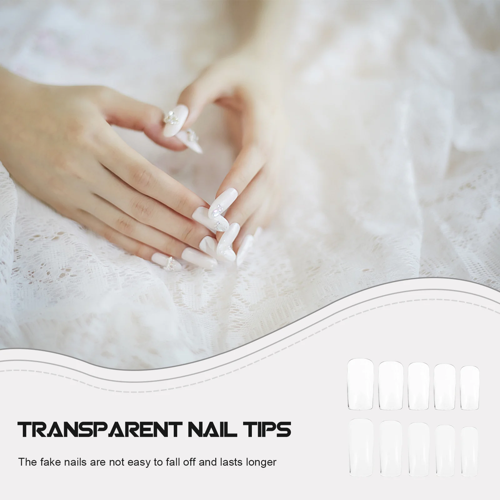500 قطعة من أطراف الأظافر الصناعية الشفافة ذات الغطاء الكامل، اضغط على مجموعة أظافر للنساء، فن الأظافر بنفسك متوسط الطول #3