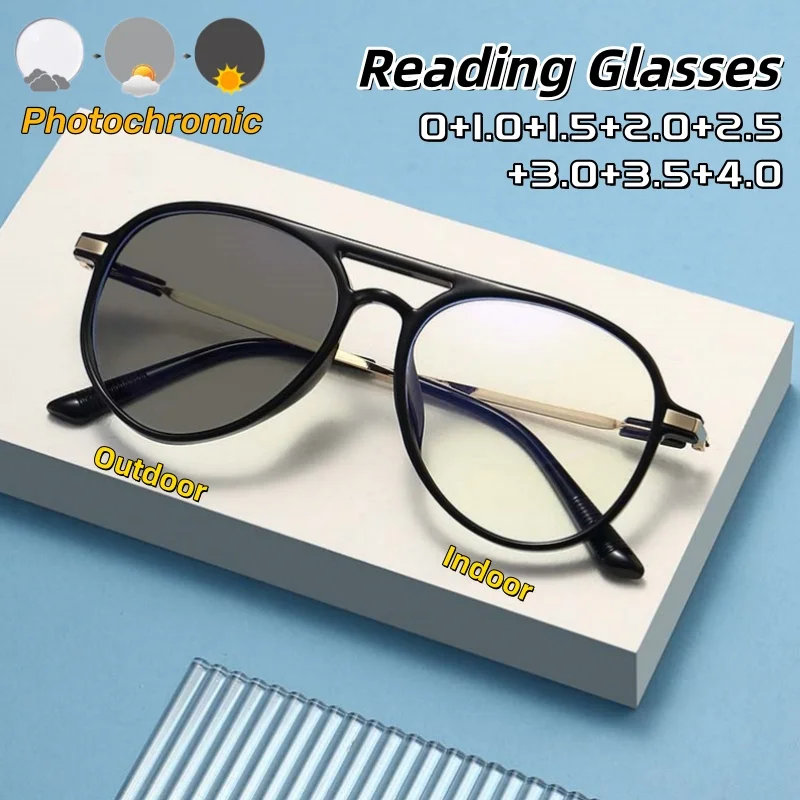 

HD Anti Blue Light Photochromic Presbyopic Glasses for Men and Women New Trend Oversized Frame Double Beam Frame Eyeglasses