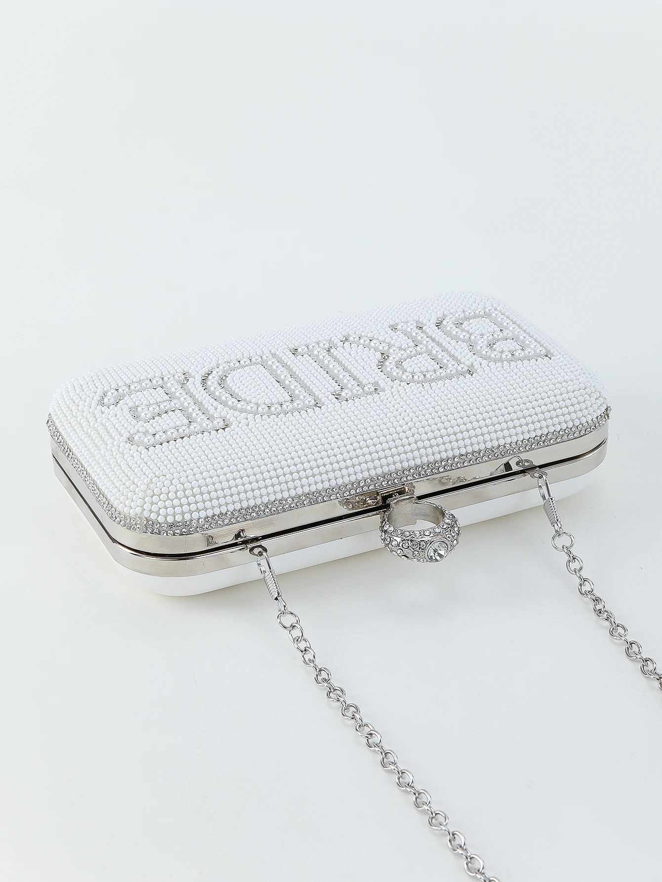 Bolso de mano con letras de perlas y diamantes de imitación para mujer, bolso de noche para novia, boda