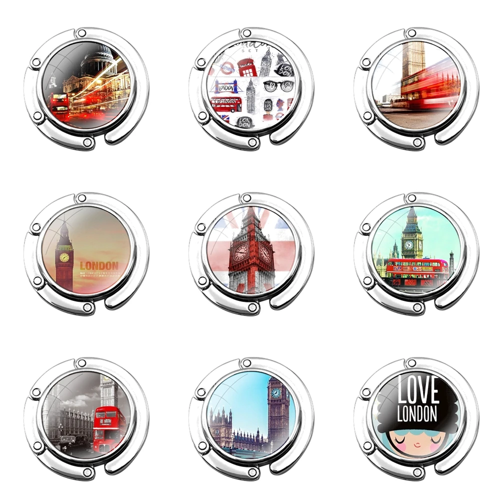 Складной Крючок-кошелек с лондонским автобусом, английским телефоном, Биг-Бен, Женская настольная сумка, складной декоративный крючок для хранения