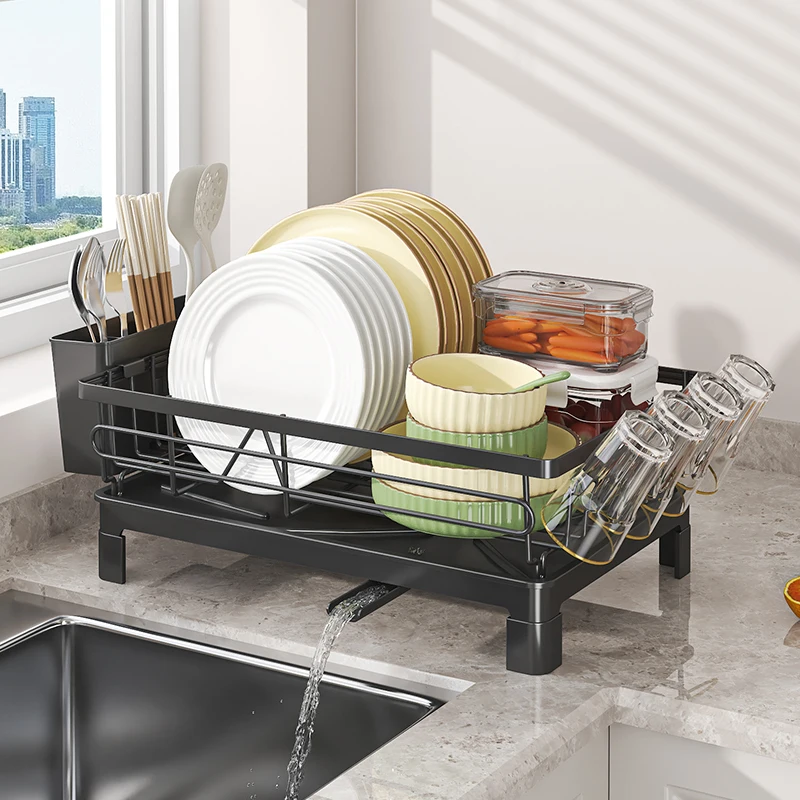 

Dish Drainer, Dish drying rack with cup holder &utensil holder, metal dish rack, anti-slip design, suitable for 1-3 person