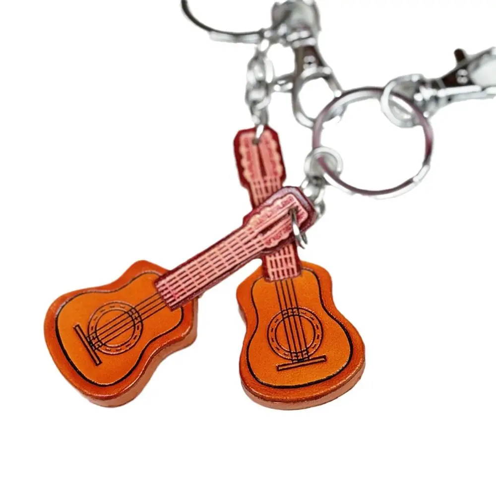 

Cowhide Classical Guitar Keychain Spanish Guitar Vintage Classical Guitar Keyring Leather Bag Charm Musical Instrument Pendant