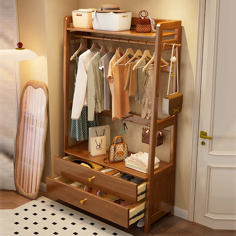 Solid wood clothes and hats floor-to-ceiling bedroom with drawers to hang clothes, room multi-functional storage
