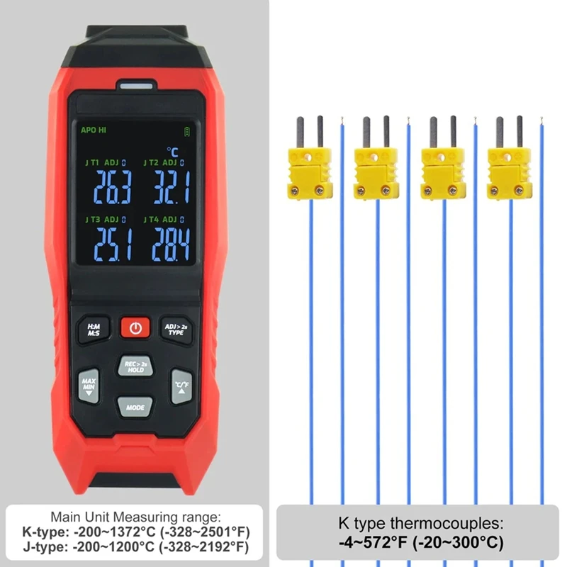 Thermocouple Thermometer  4 Channels Data Logger Thermometer K Type Temperature Logger With Alarm And Data Logging