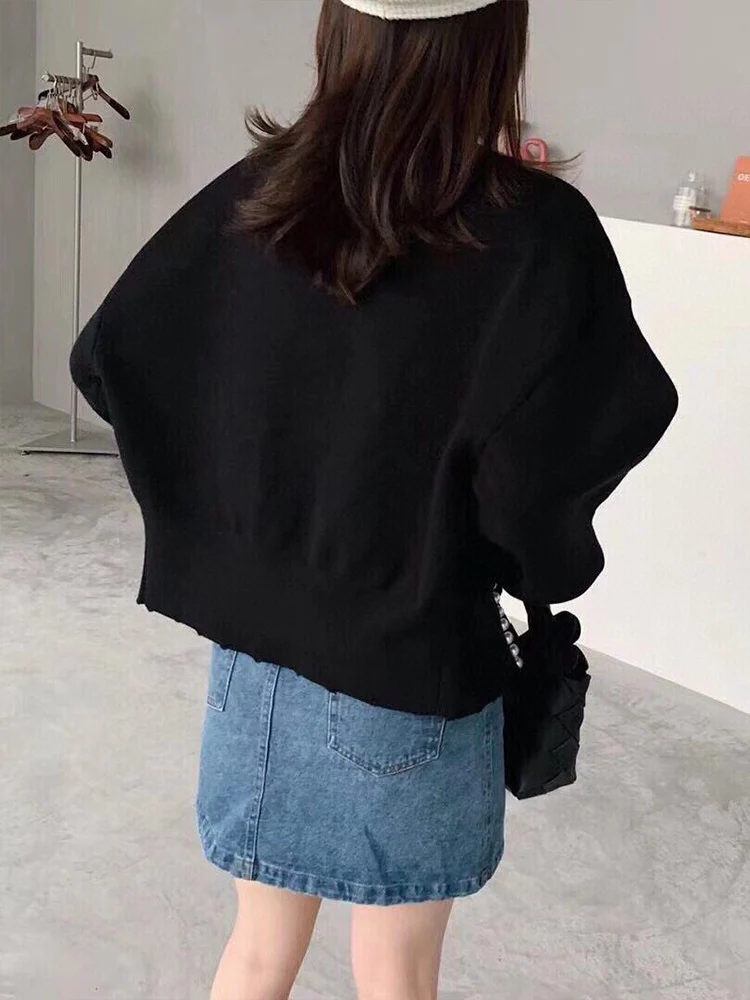 Cárdigan de punto con cuello redondo para mujer, abrigo informal de manga larga, holgado, cálido, elegante, a la moda, novedad de otoño, 2023