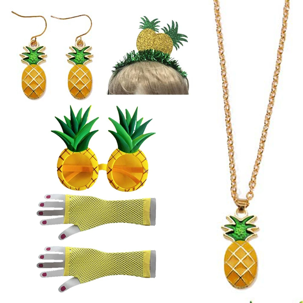 Ananas Halskette Ohrringe Stirnband Brille Hawaiian Cosplay Fantasy Kostüm Zubehör Frauen Roleplay Fantasia Party Requisiten